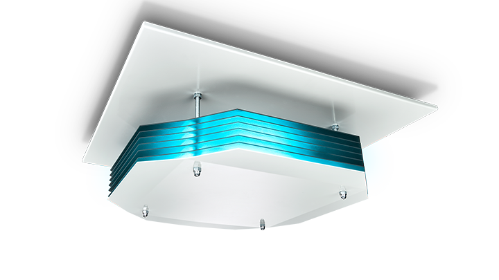 Imagen de desinfección de aire superior UV-C con montaje en el techo