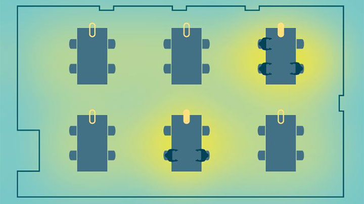 Iluminación energéticamente eficiente que se activa cuando la primera persona entra en el espacio de trabajo